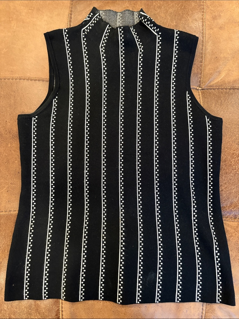 Cable & Gauge Black Sleeveless Mock Neck Tank with White Pinstripes